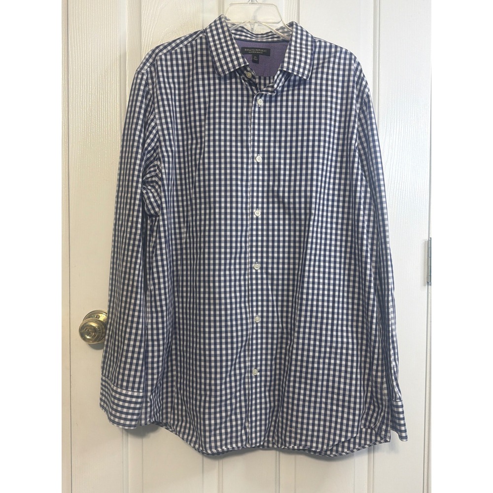 Banana Republic Mens Non-Iron Slim Fit Gingham Shirt XL